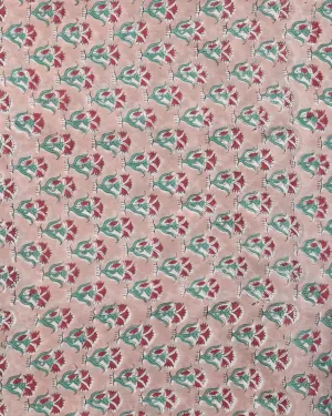 Grey Red Green Block Printed Cotton Fabric Per Meter - F001F2406