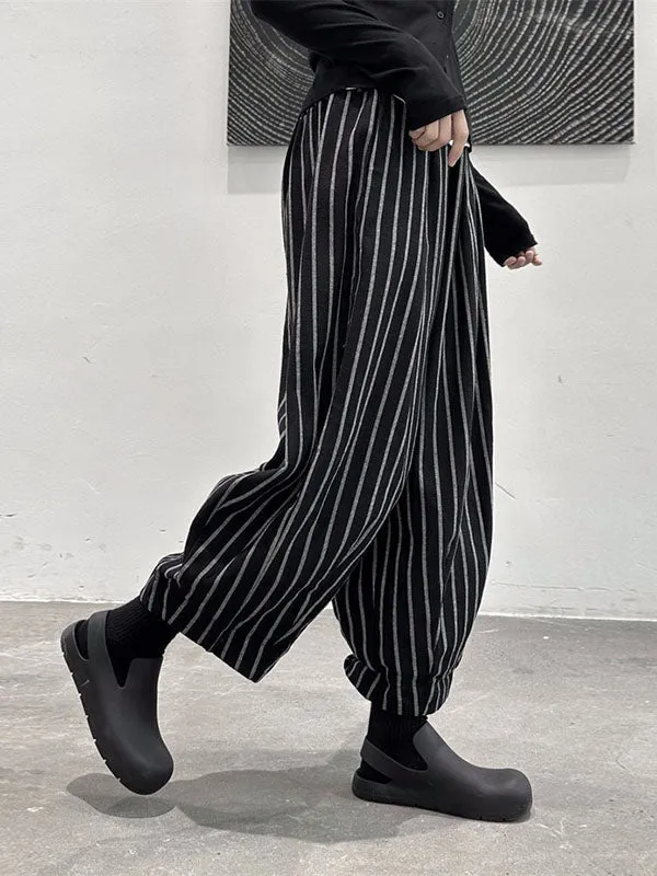 Harem Pants Loose High-Waisted Split-Joint Striped Patterns Pants Trousers