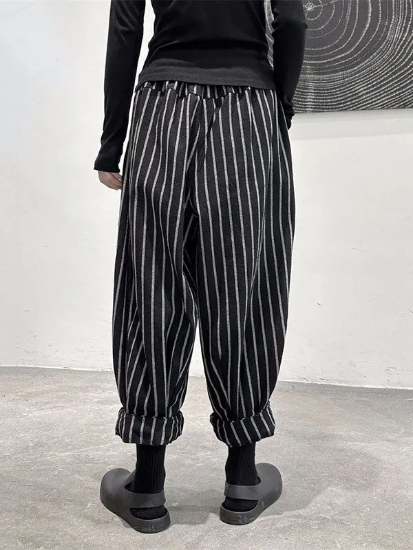 Harem Pants Loose High-Waisted Split-Joint Striped Patterns Pants Trousers