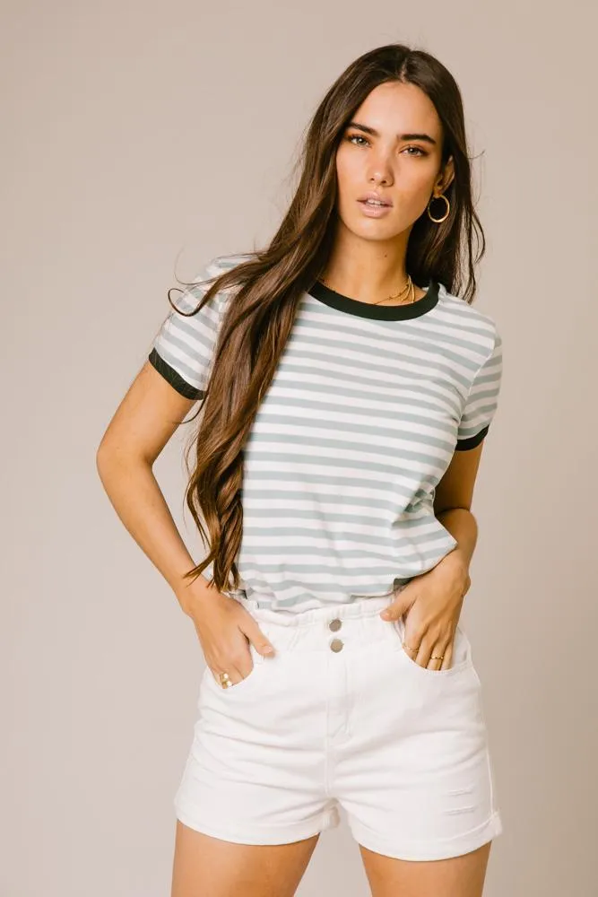 Harlie Striped Tee in Sage