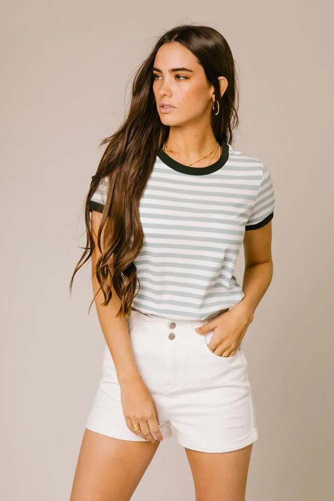 Harlie Striped Tee in Sage