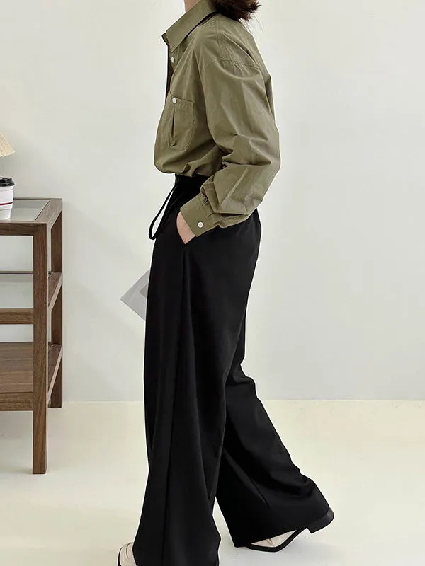 High Waisted Loose Lace-Up Pleated Solid Color Split-Joint Suit Pants Trousers