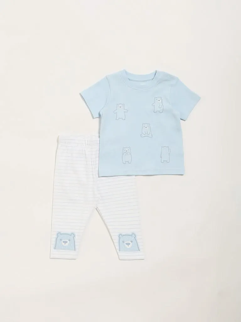 HOP Baby Blue Bear T-Shirt & Striped Pants