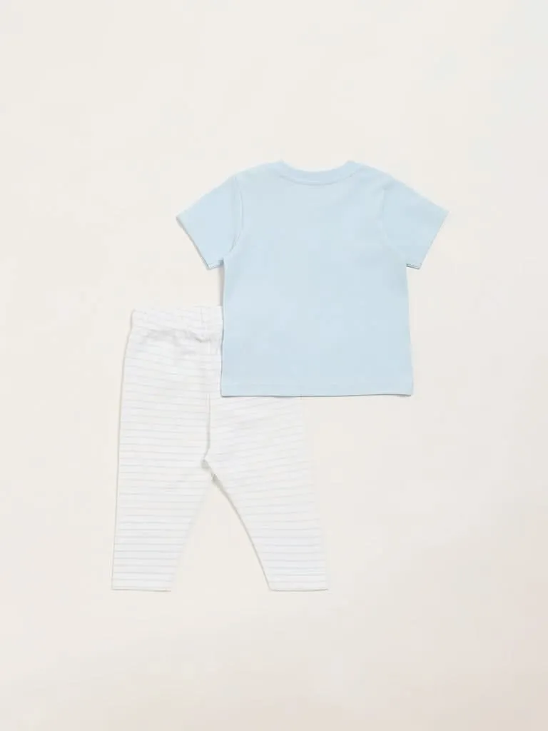 HOP Baby Blue Bear T-Shirt & Striped Pants