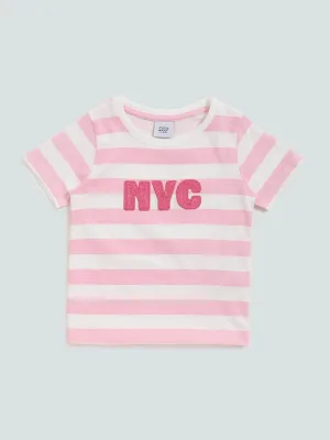 HOP Kids Pink Striped Sequin Design T-Shirt