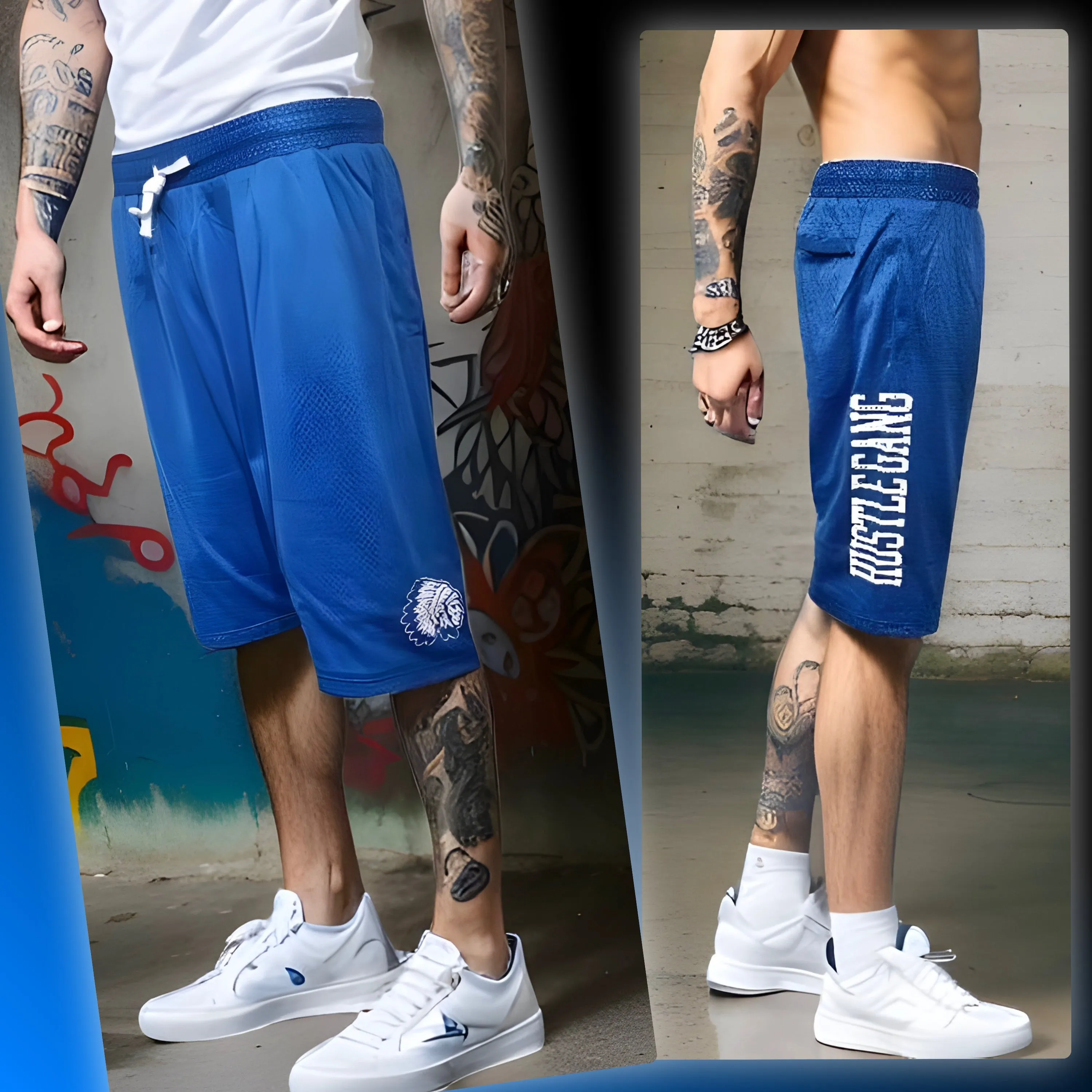 ^HUSTLE GANG^ (BLUE) ~CHAMPION~ KNIT BASKETBALL SHORTS