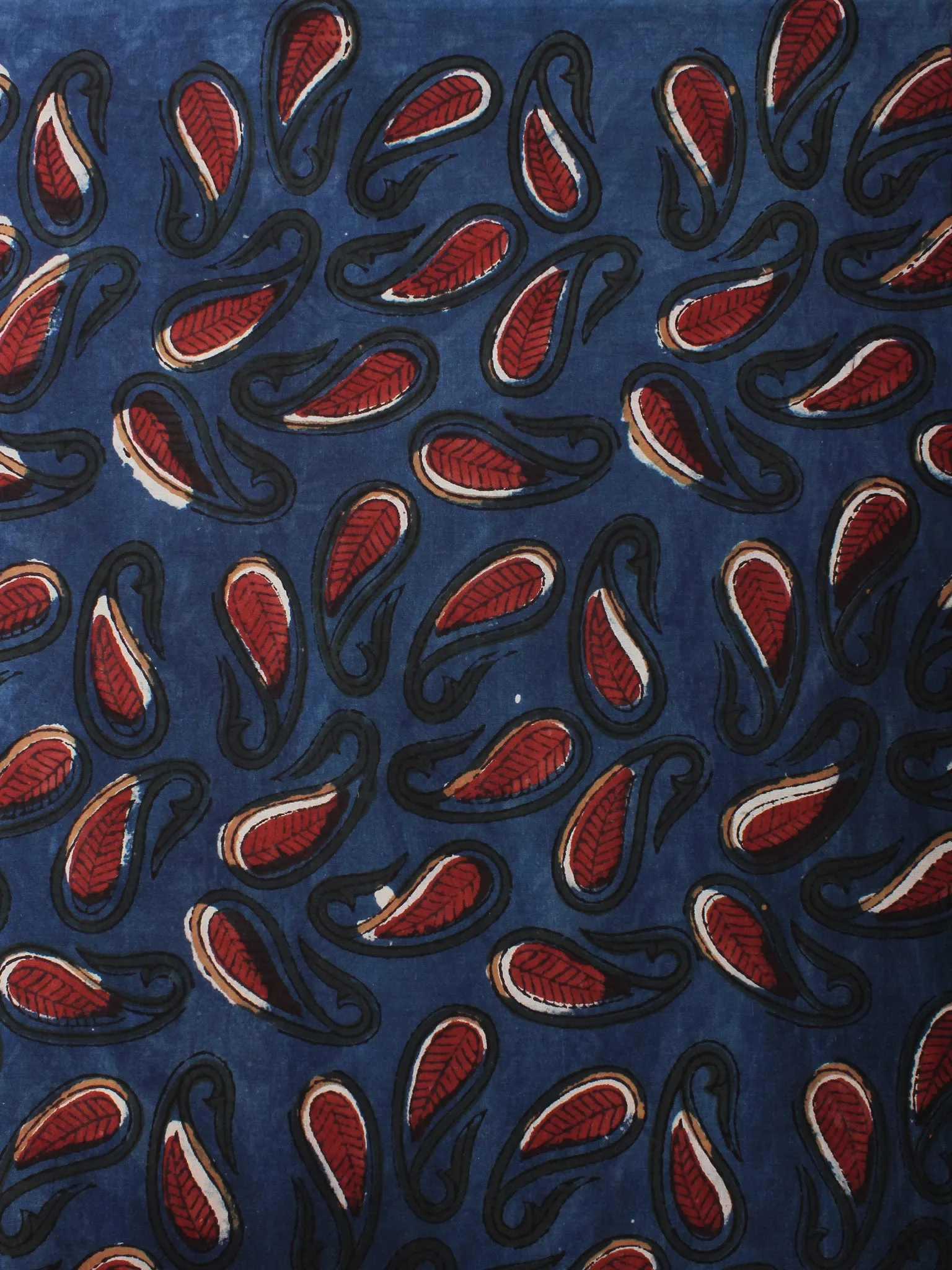 Indigo Black Maroon Hand Block Printed Cotton Cambric Fabric Per Meter - F0916395