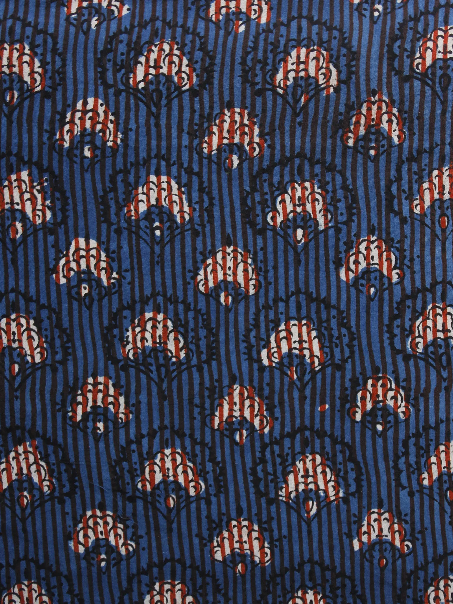 Indigo Ivory Black Maroon Hand Block Printed Cotton Fabric Per Meter - F001F998