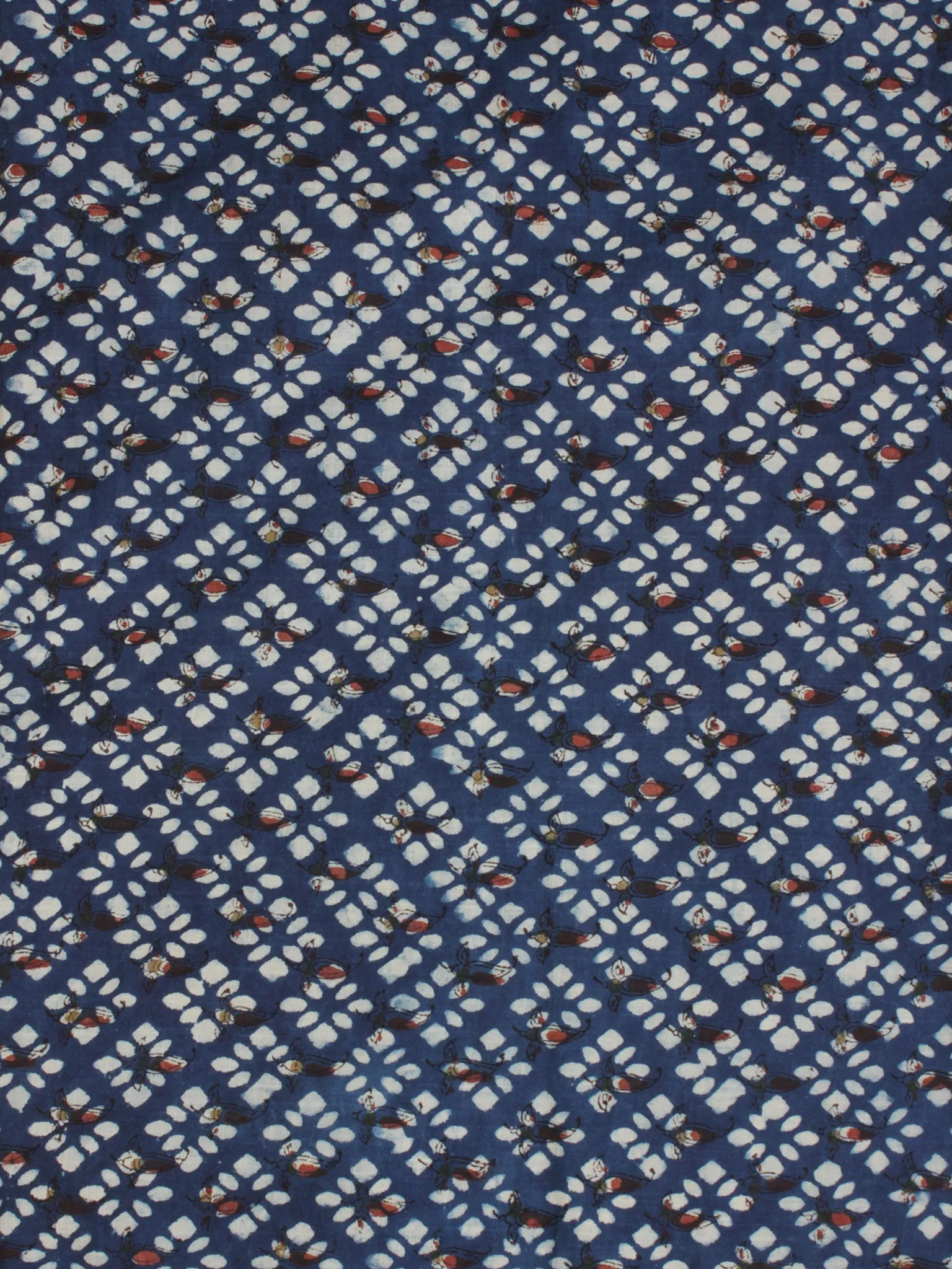 Indigo Ivory Rust Hand Block Printed Cotton Fabric Per Meter - F001F2064