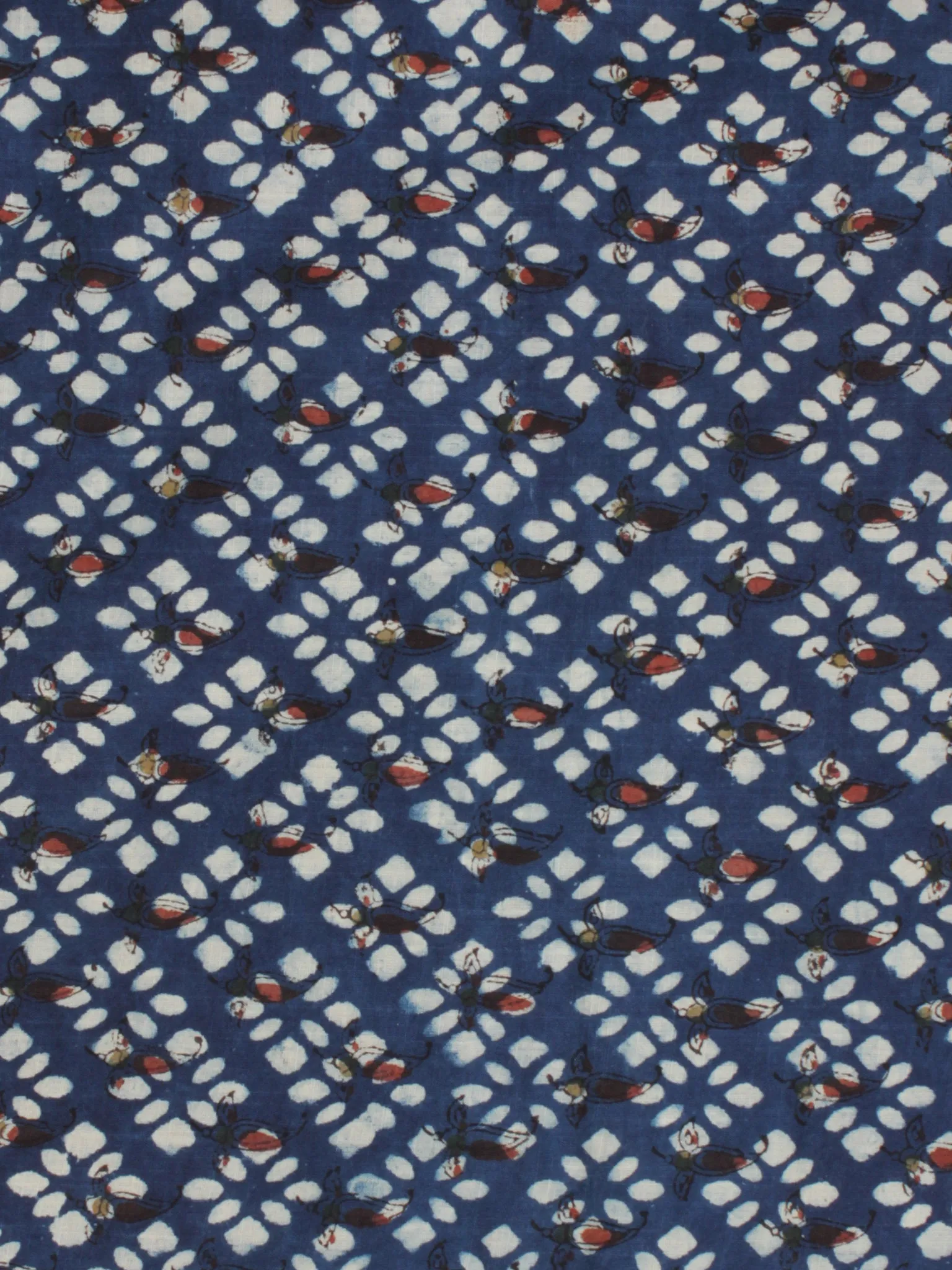 Indigo Ivory Rust Hand Block Printed Cotton Fabric Per Meter - F001F2064