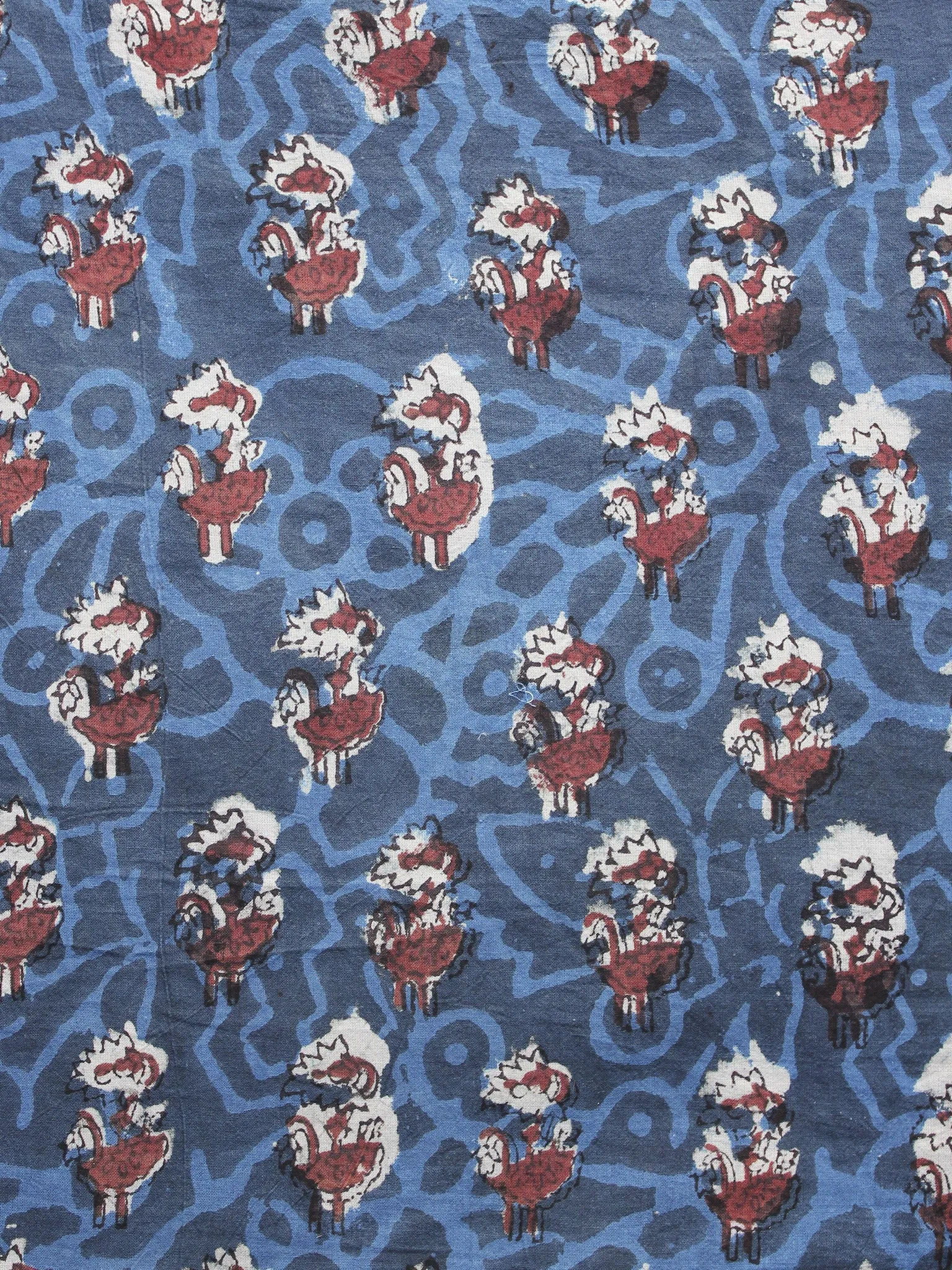 Indigo Maroon Ivory Hand Block Printed Cotton Fabric Per Meter - F001F1147