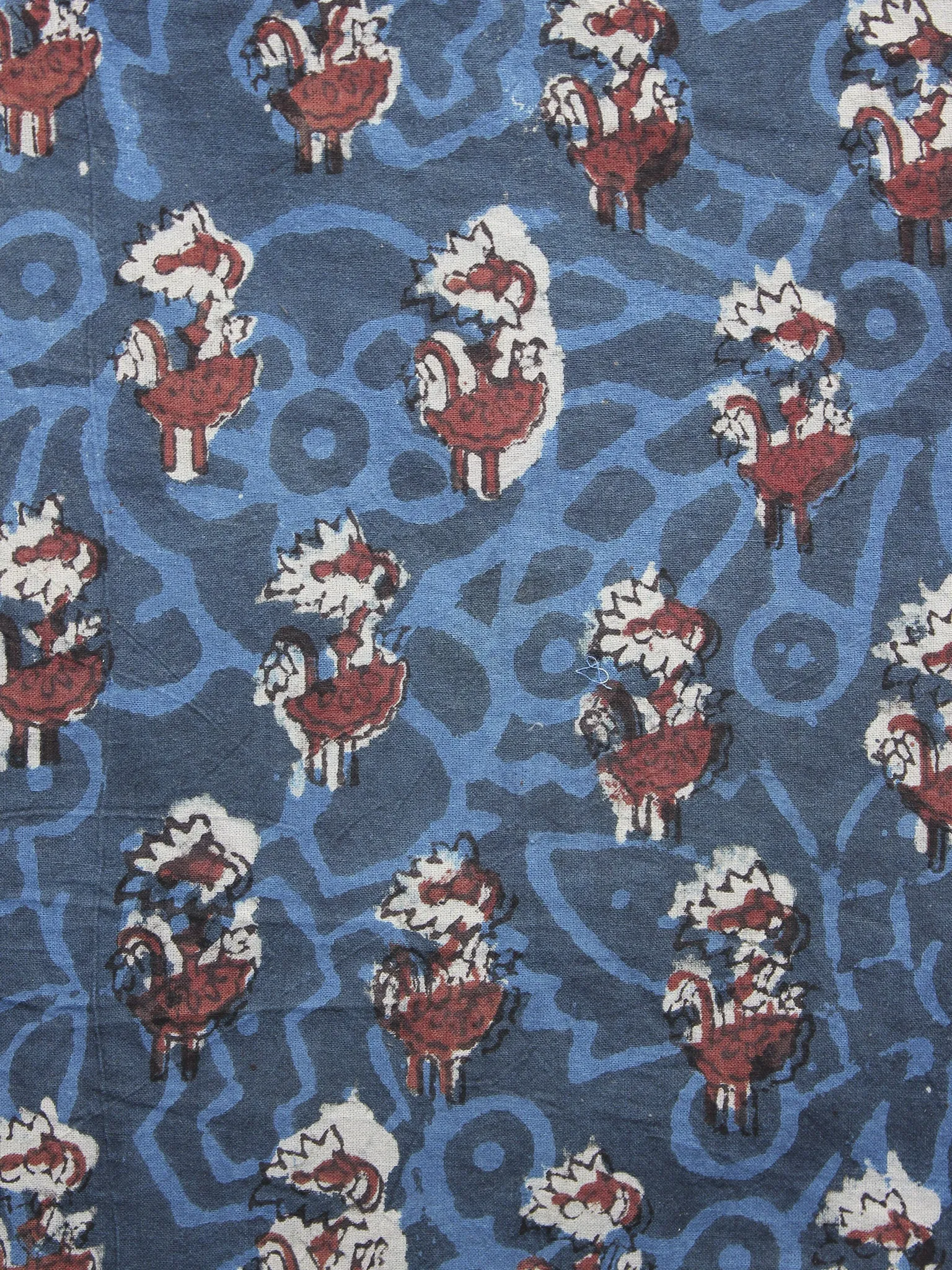 Indigo Maroon Ivory Hand Block Printed Cotton Fabric Per Meter - F001F1147