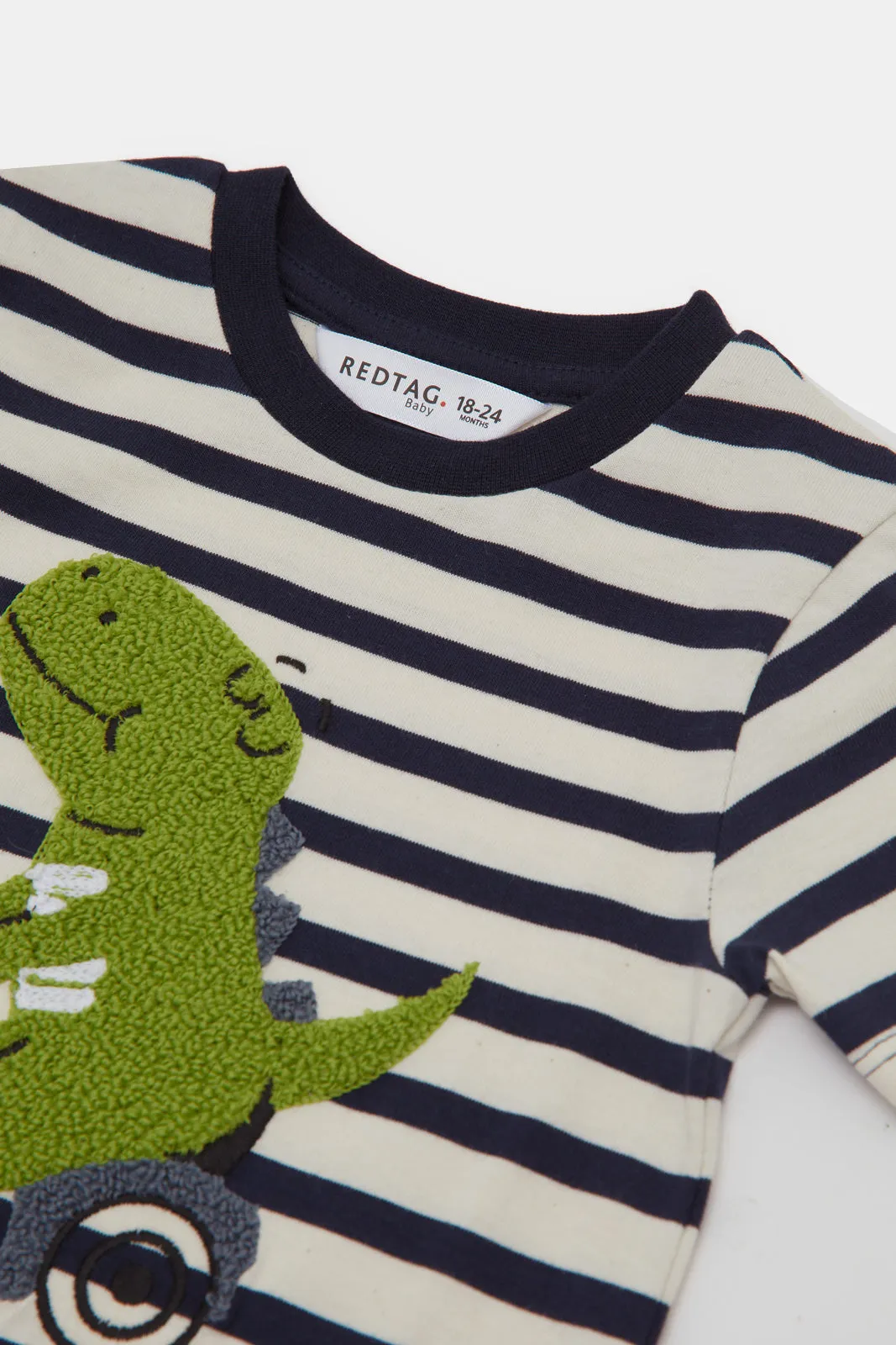 Infant Boys White And Black Stripe Boucle Dino T-Shirt