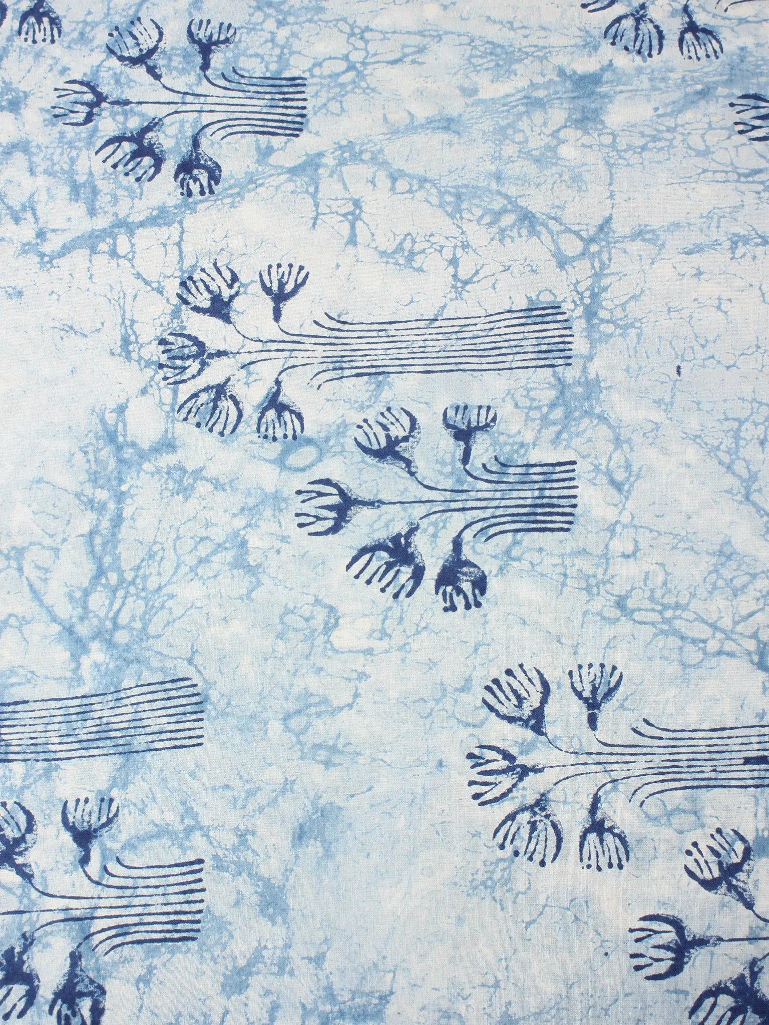 Ivory Indigo Color Natural Dyed Hand Block Printed Cotton Fabric Per Meter - F0916210