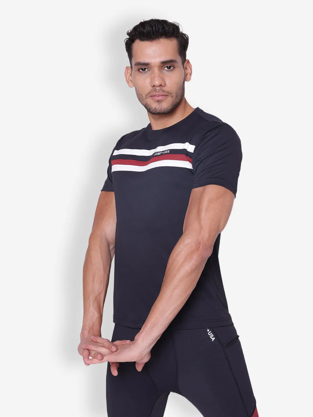 JUMP USA Mens Black Round Neck T-shirt