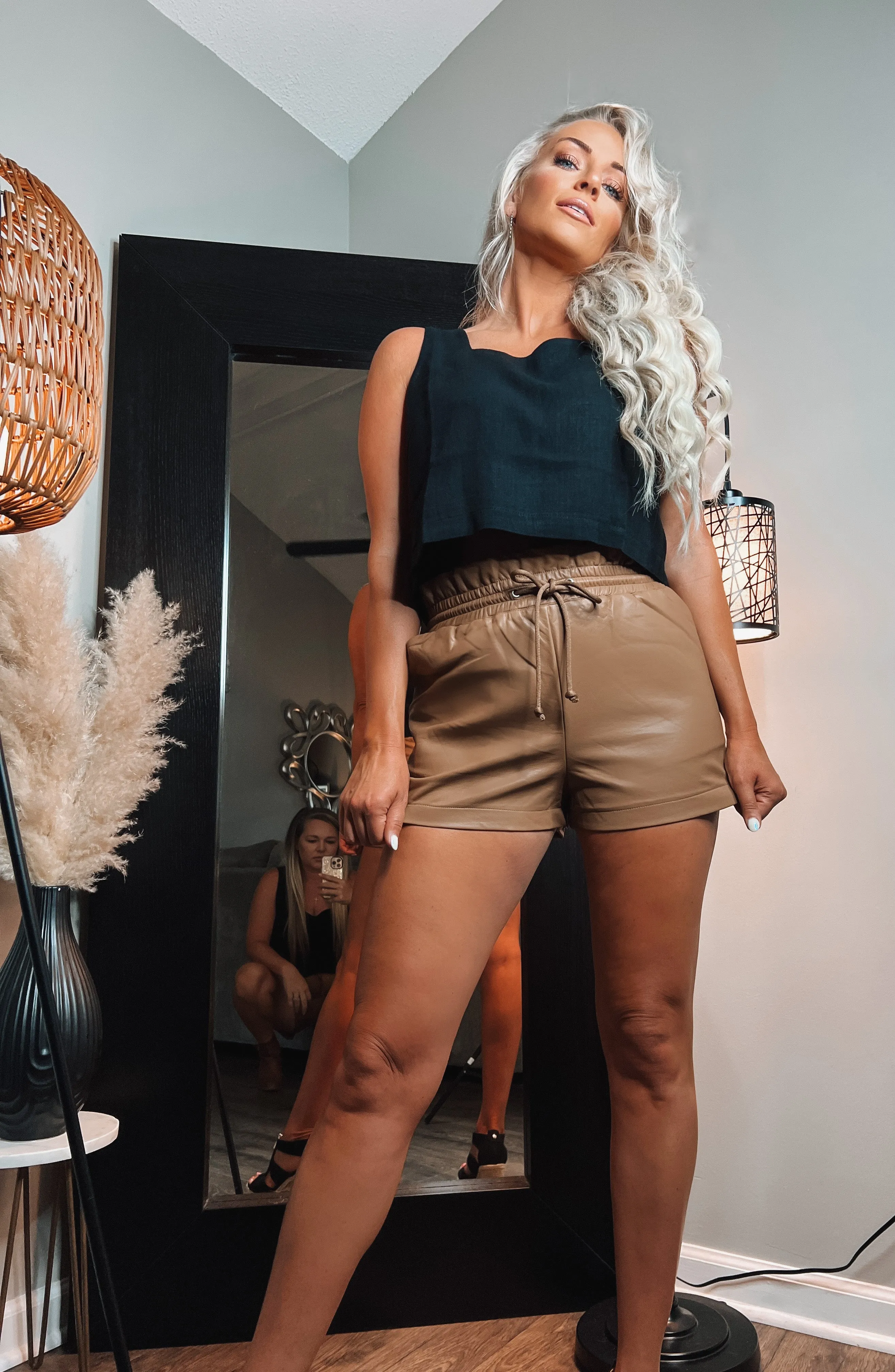 Latte Pleather High Waisted Shorts