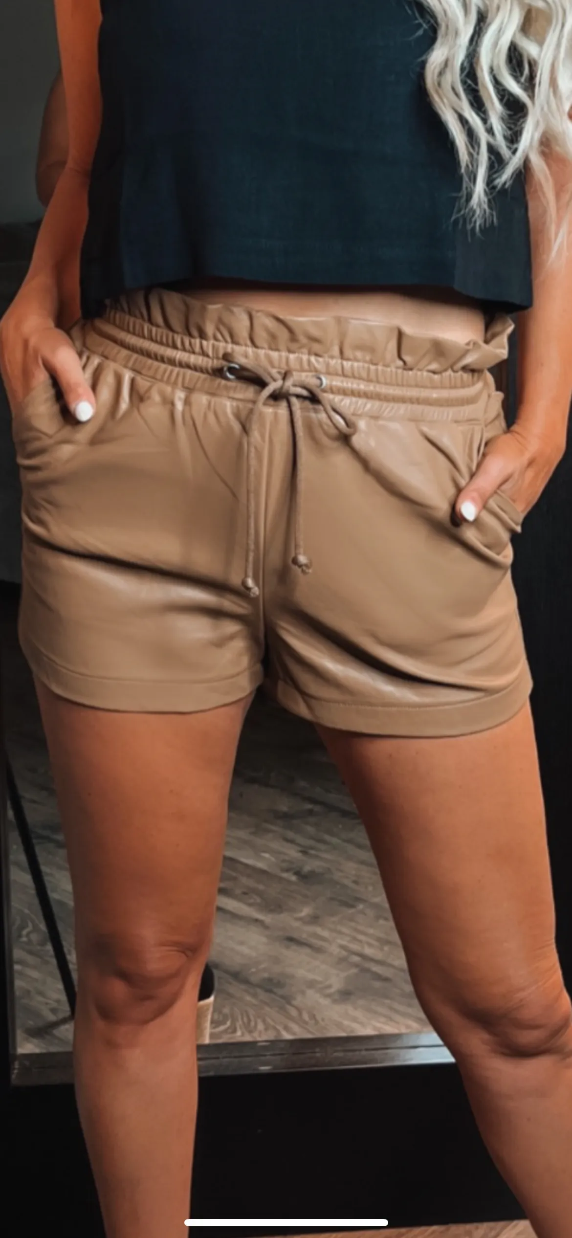 Latte Pleather High Waisted Shorts