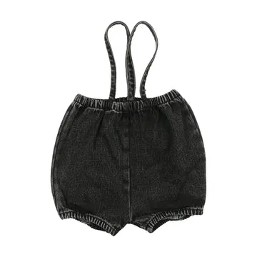 Lil Legs Black Denim Bubble Suspender Shorts