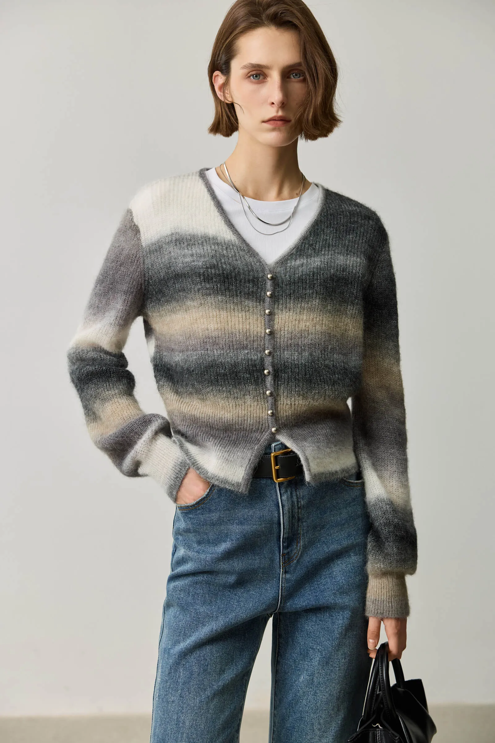 LILY Alpaca-Blend Striped Knit Cardigan