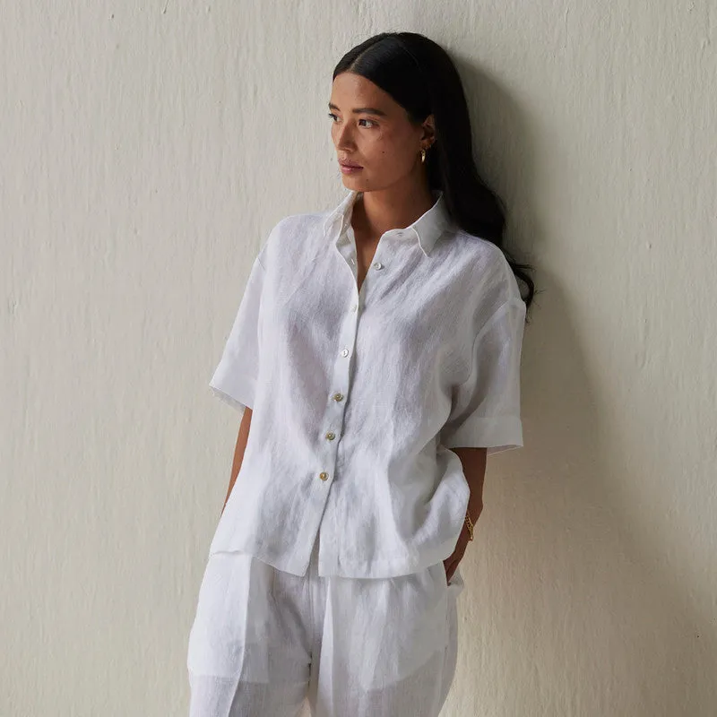 Linen Co Ord Set For Women | Shirt & Pant | Oversized | White