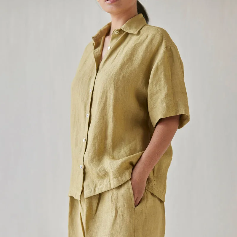 Linen Co Ord Set For Women | Shirt & Pant | Oversized | Yellow