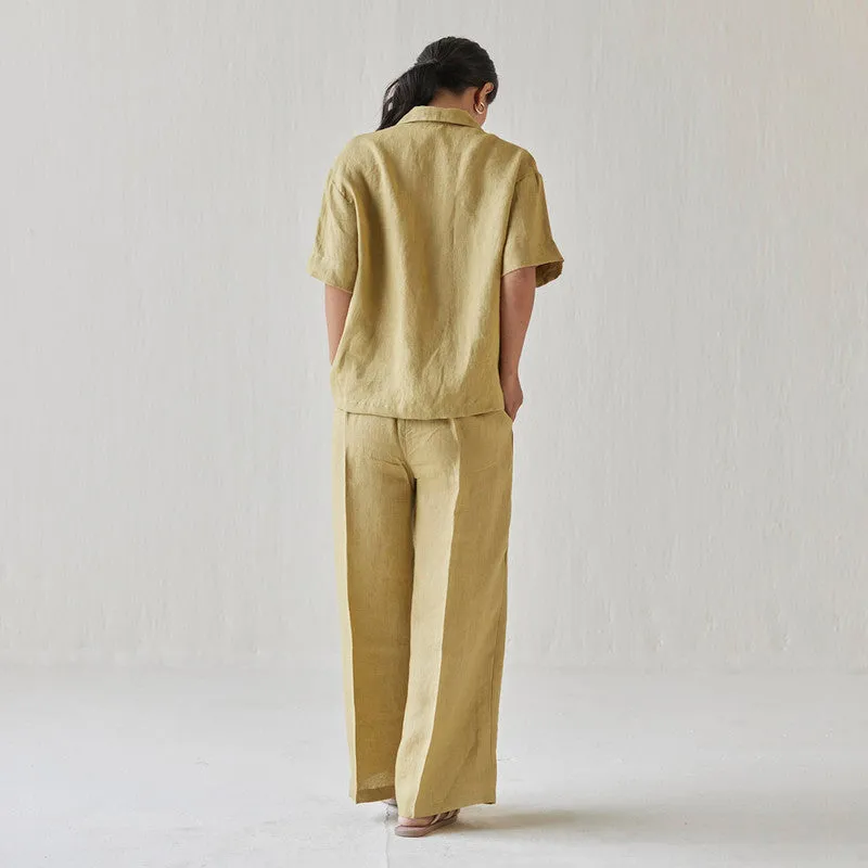 Linen Co Ord Set For Women | Shirt & Pant | Oversized | Yellow