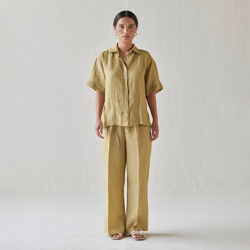 Linen Co Ord Set For Women | Shirt & Pant | Oversized | Yellow