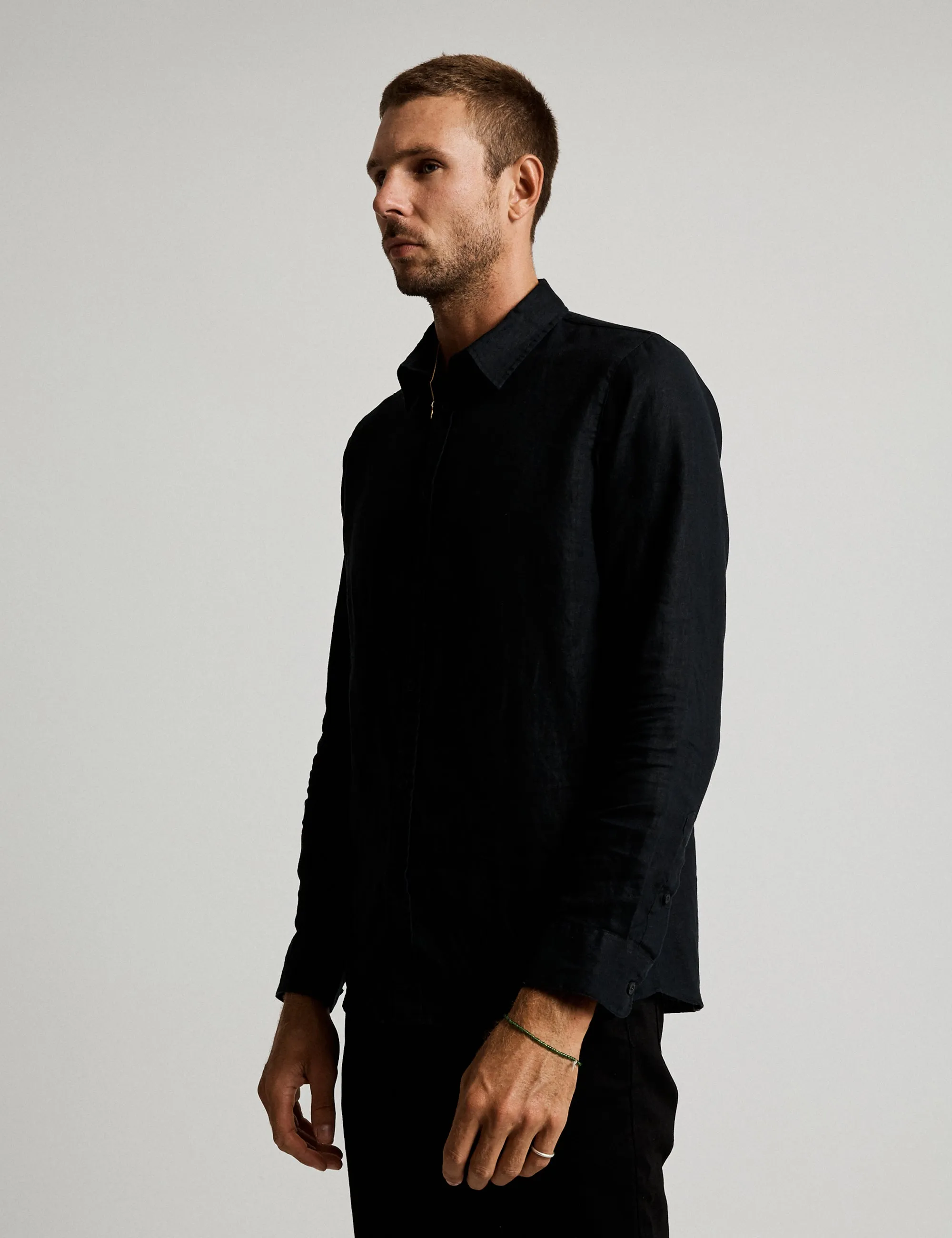 Linen Long Sleeve Shirt - Black