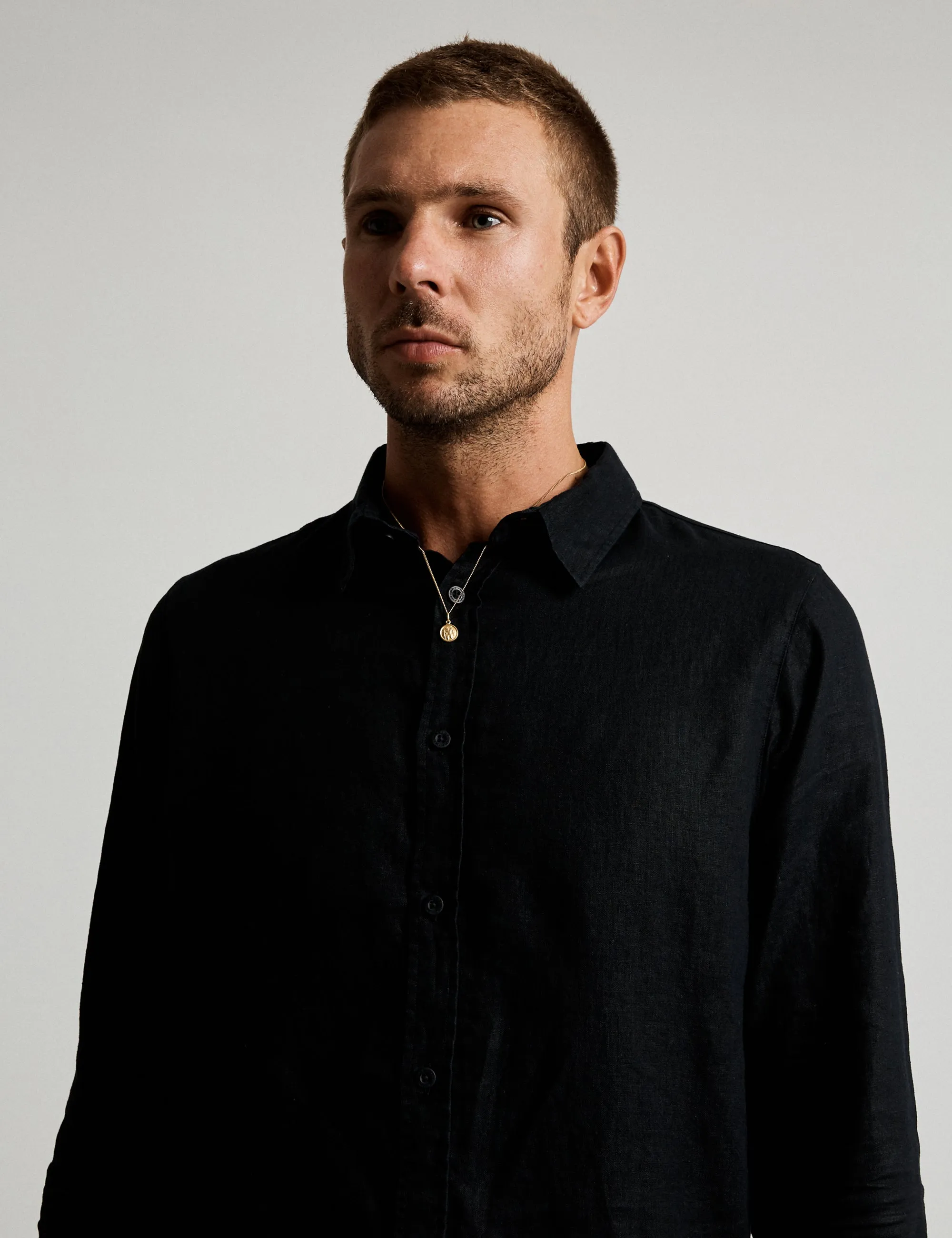 Linen Long Sleeve Shirt - Black