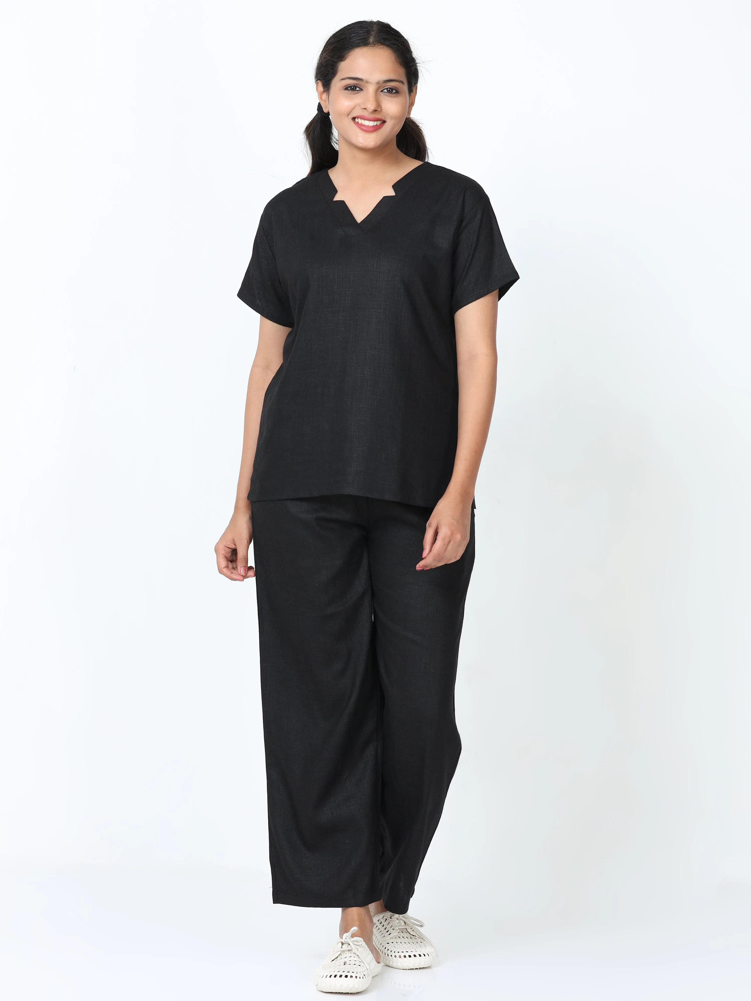 Linen Slub Co-ord Sets Black