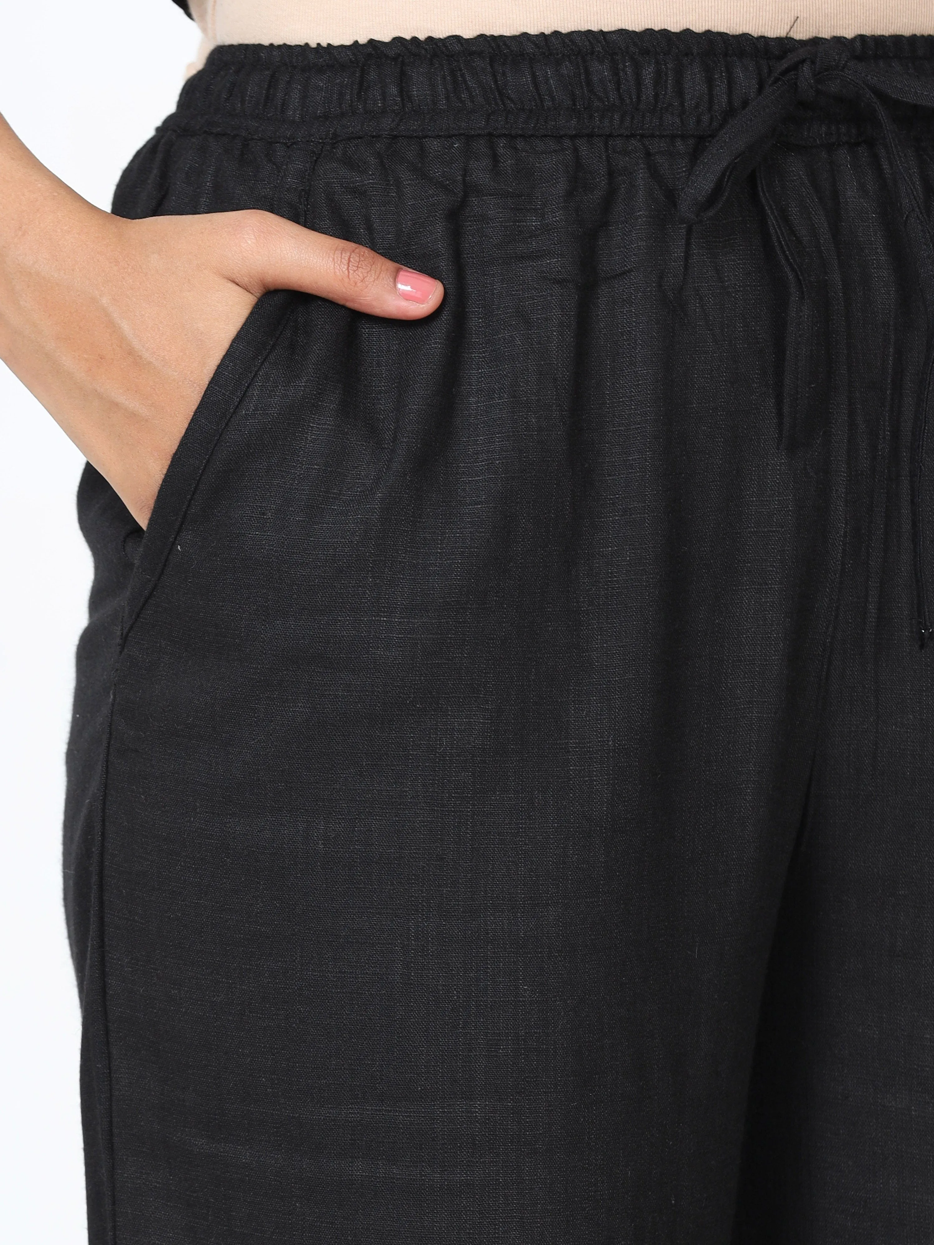 Linen Slub Co-ord Sets Black