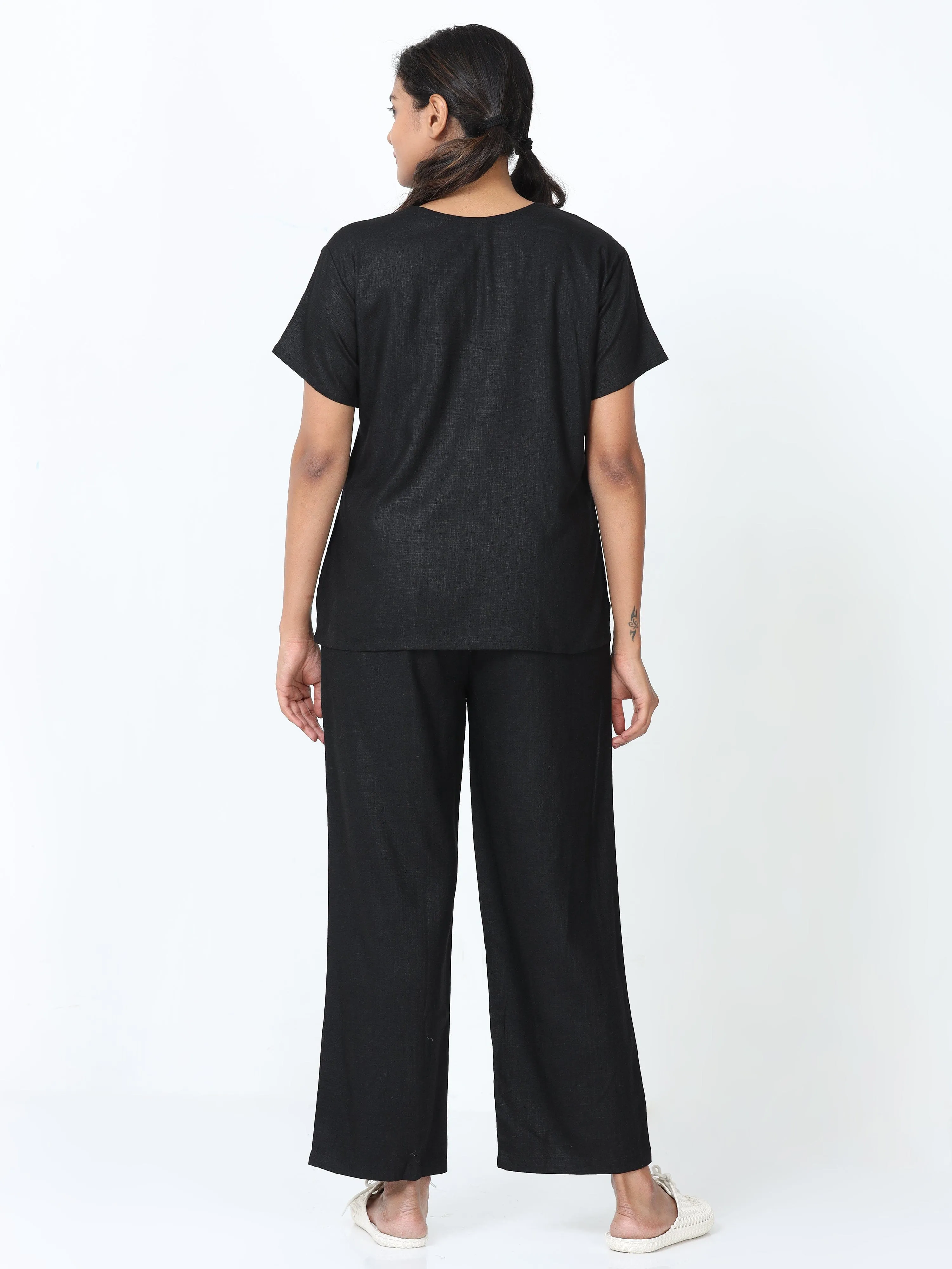 Linen Slub Co-ord Sets Black