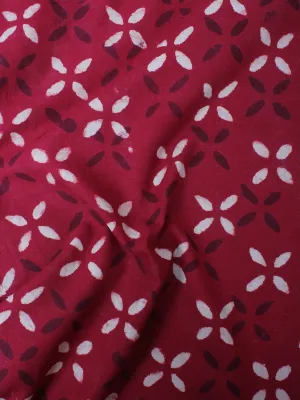 Maroon White Hand Block Printed Cotton Cambric Fabric Per Meter - F0916473