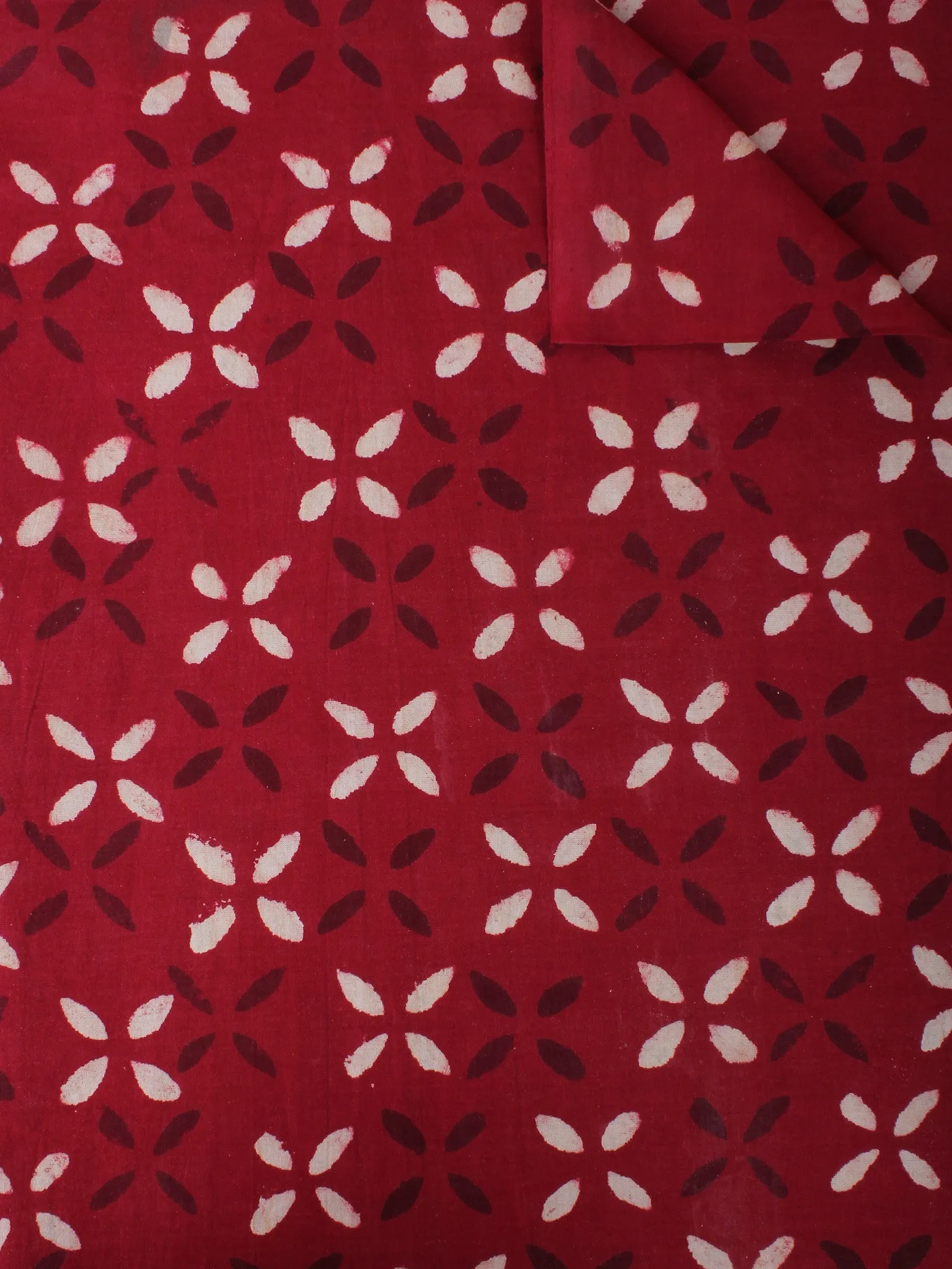 Maroon White Hand Block Printed Cotton Cambric Fabric Per Meter - F0916473