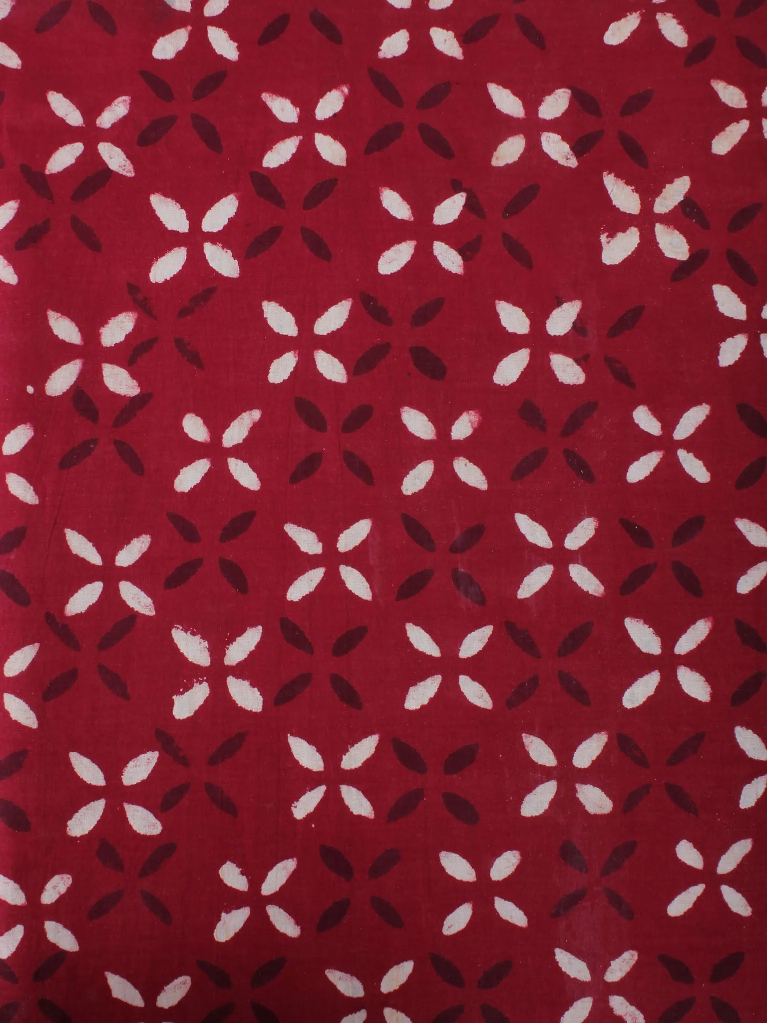 Maroon White Hand Block Printed Cotton Cambric Fabric Per Meter - F0916473