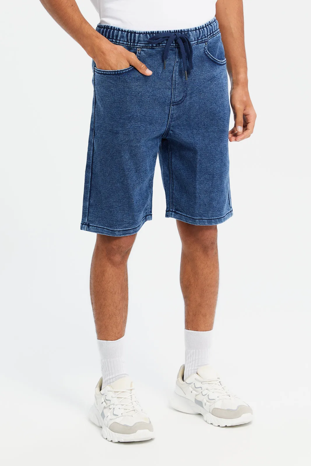 Men Blue Pull-On Denim Shorts