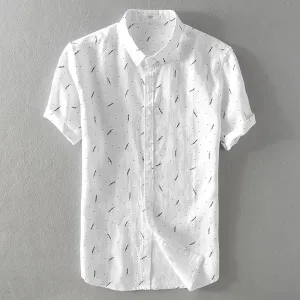 men's pure linen casual print short sleeve