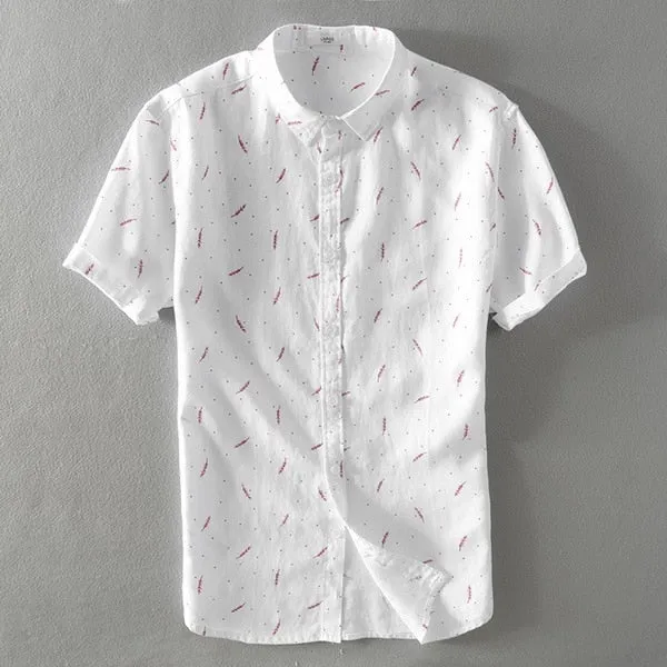 men's pure linen casual print short sleeve