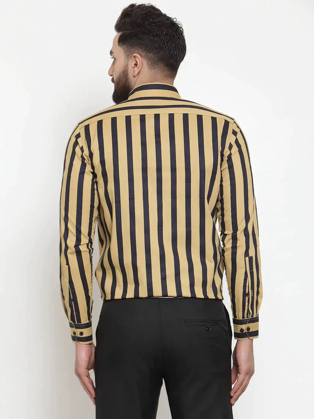 Men's Yellow Cotton Striped Formal Shirts - Taantav