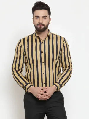 Men's Yellow Cotton Striped Formal Shirts - Taantav