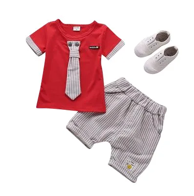 MOF Kids boys casual summer striped detail T-shirt & shorts set