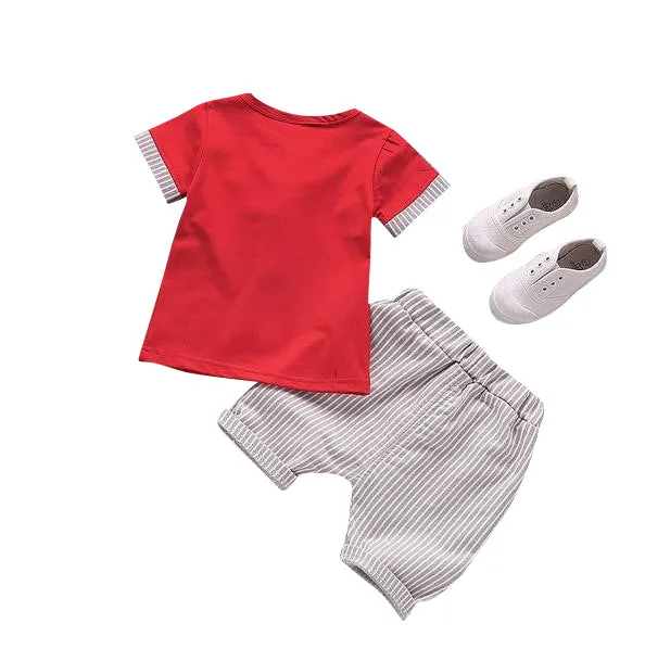 MOF Kids boys casual summer striped detail T-shirt & shorts set