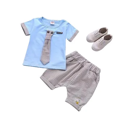 MOF Kids boys casual summer striped detail T-shirt & shorts set