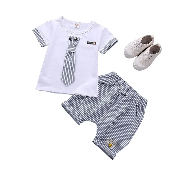 MOF Kids boys casual summer striped detail T-shirt & shorts set