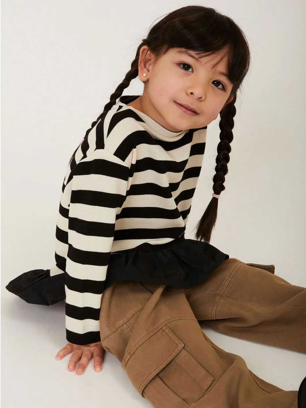 MONNALISA Girl's striped maxi T-shirt-11B6282217 Black & white