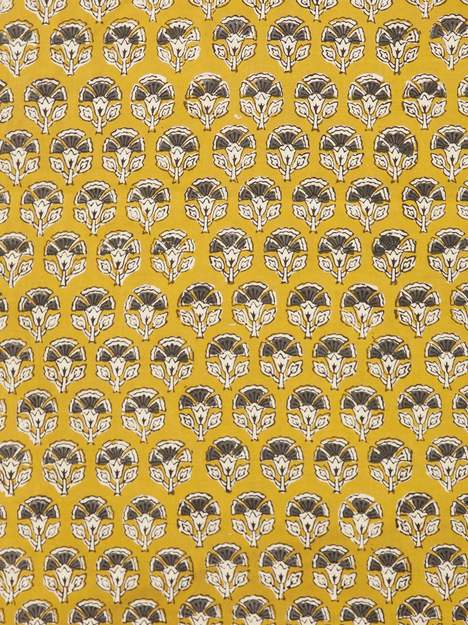 Mustard Ivory Grey Hand Block Printed Cotton Fabric Per Meter - F001F1735