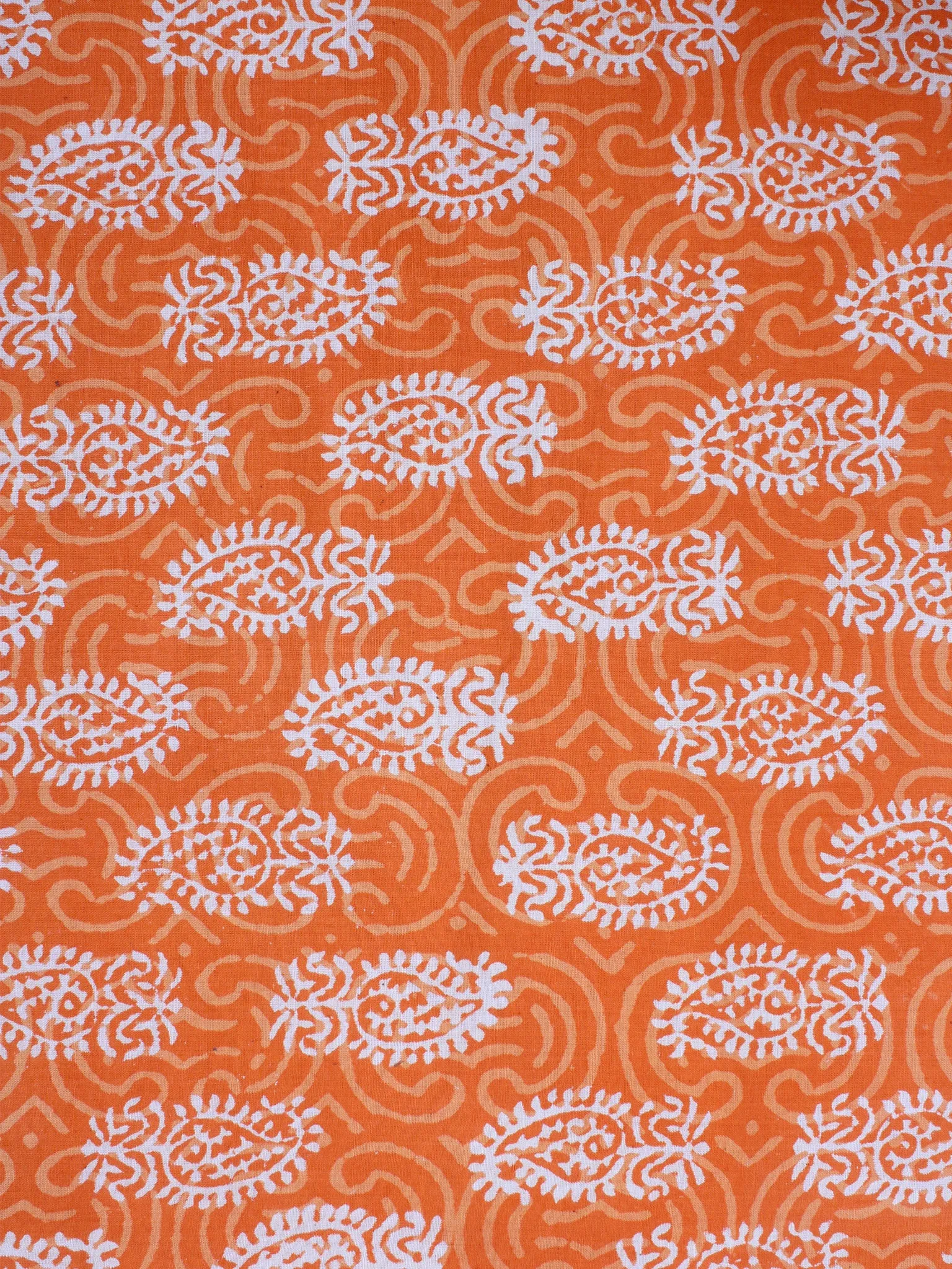 Orange Beige Bagru Hand Block Printed Cotton Fabric Per Meter - F0916182