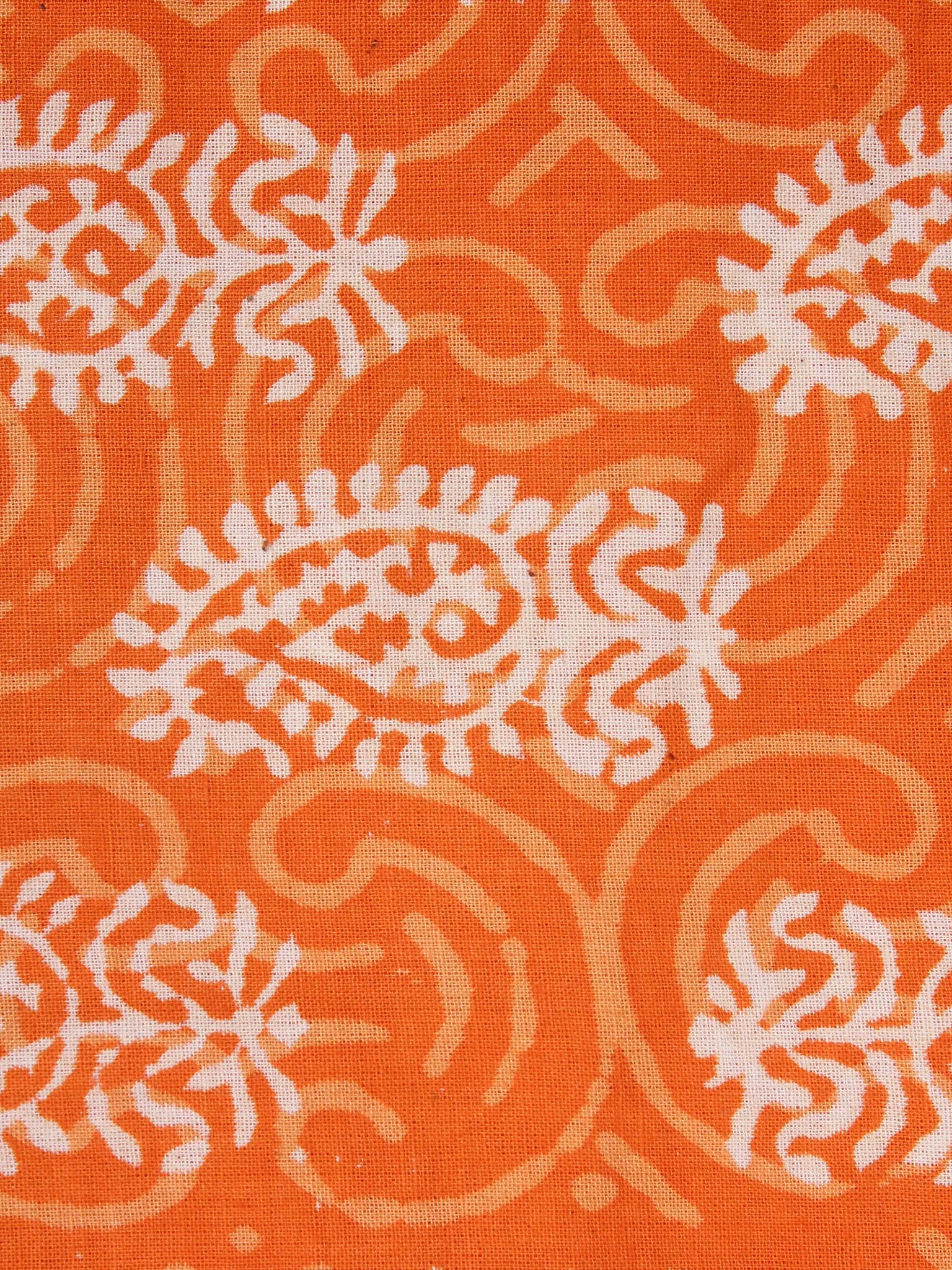 Orange Beige Bagru Hand Block Printed Cotton Fabric Per Meter - F0916182