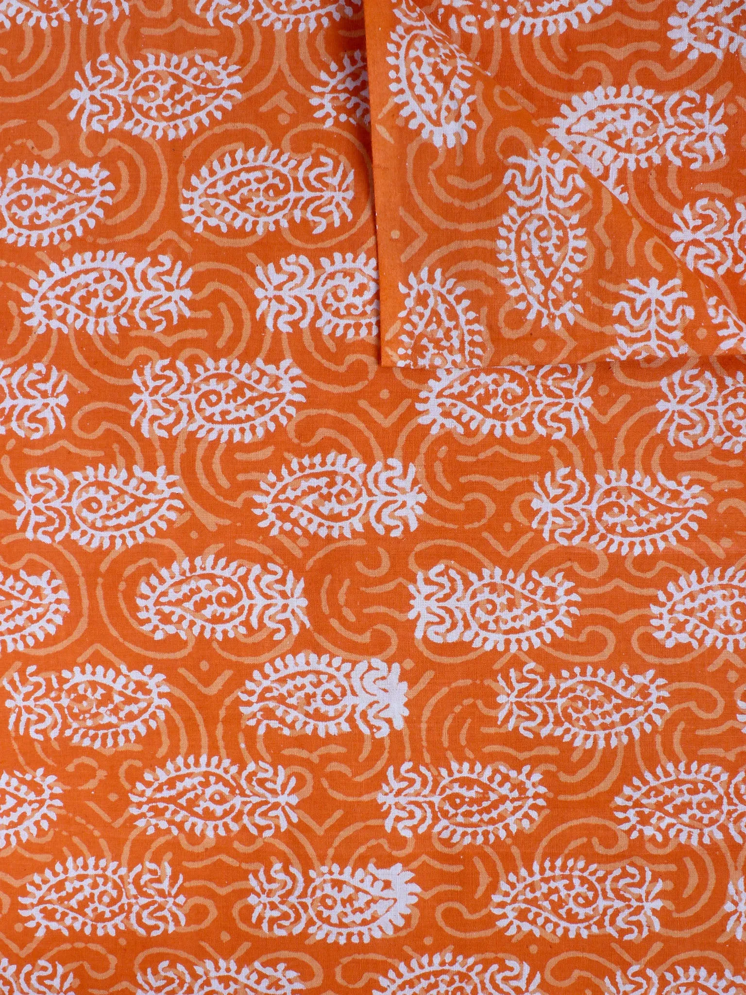 Orange Beige Bagru Hand Block Printed Cotton Fabric Per Meter - F0916182