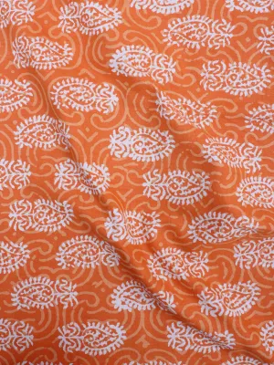 Orange Beige Bagru Hand Block Printed Cotton Fabric Per Meter - F0916182